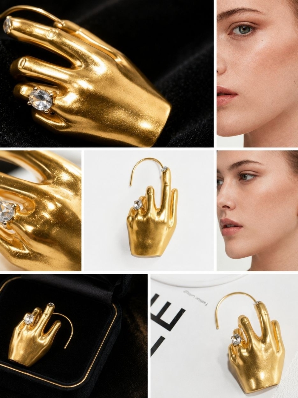 Gold Sculptural Hand Ear Cuff - Elegant Women’s Jewelry - Picture 6 of 8